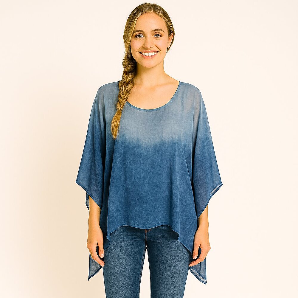 Laura Blue Tye Dye Ombre Semi Sheer Flowy Boho Women's Tunic Plus Size 2x